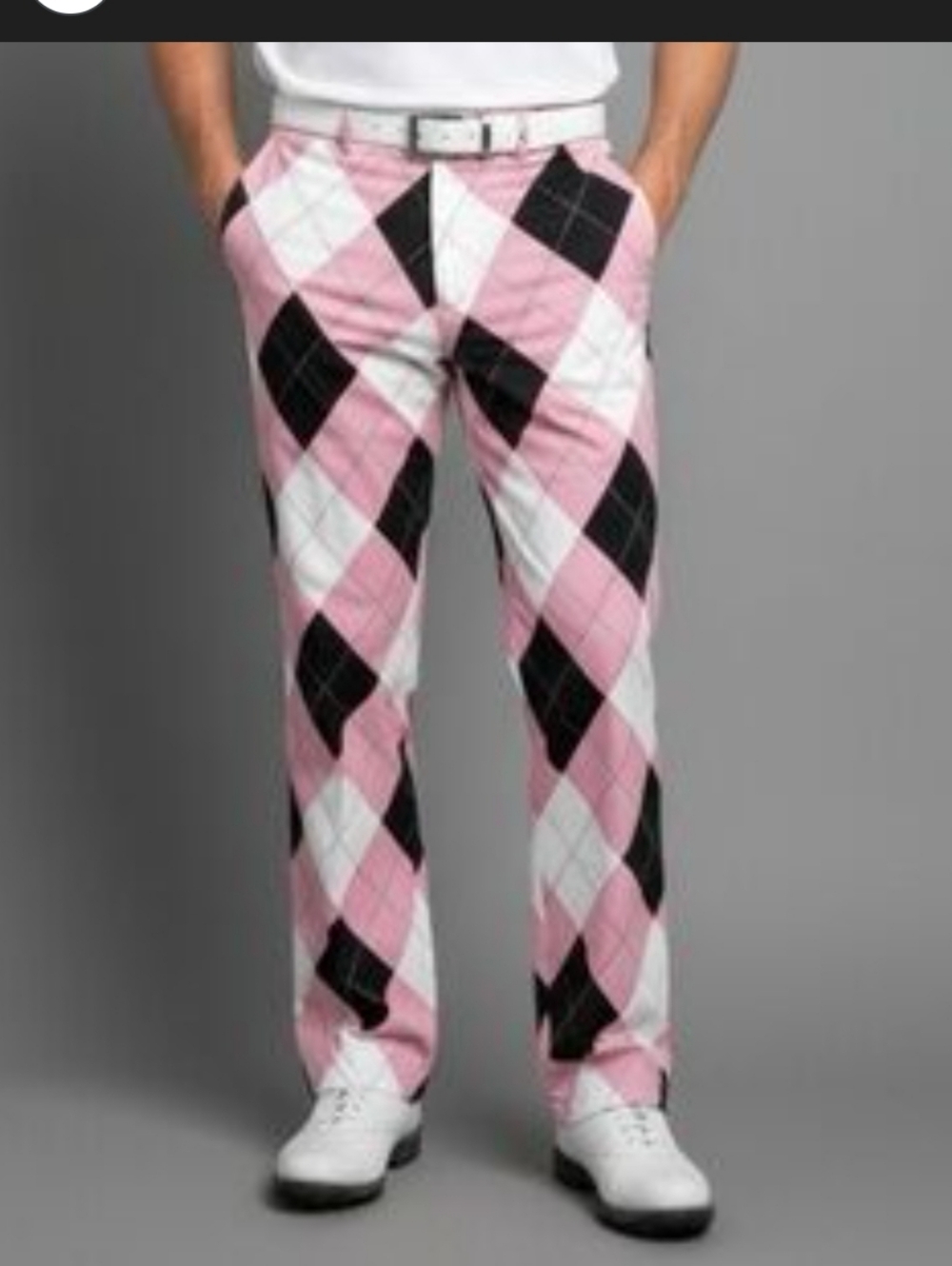 Loudmouth Golf Pants Men's Pink Black Argyle size 32/30. - Picture 14 of 14